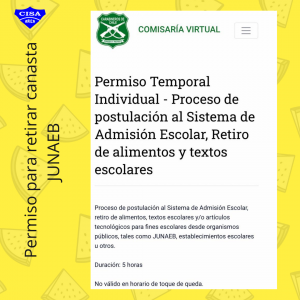 Permiso para el retiro de canastas JUNAEB