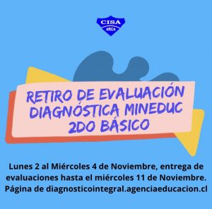 Retiro de Evaluación Diagnóstica MINEDUC para 2 dos básicos y Textos Escolares.