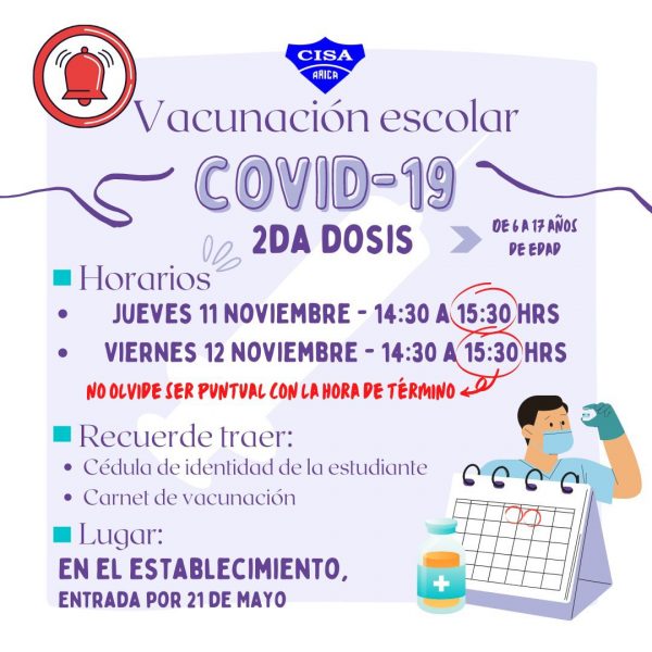 Vacunación escolar COVID-19 2a Dosis