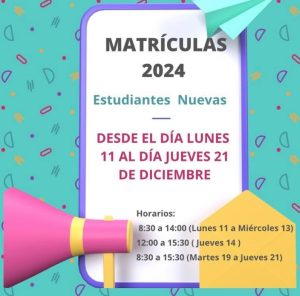 Proceso Matrícula 2024 para Estudiantes Nuevas
