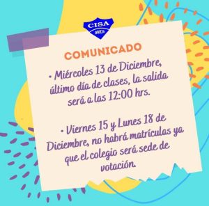Miércoles 13-12 Último Día de Clases