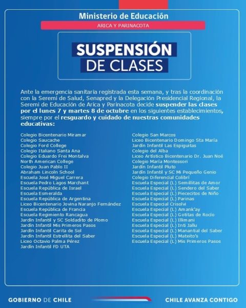 Suspensión de clases Lunes y Martes