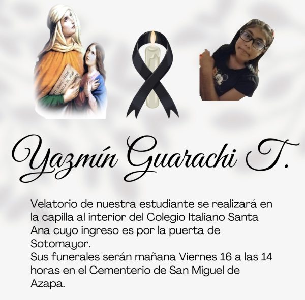 Comunicado Velatorio de Yasmín Guarachi Tellería